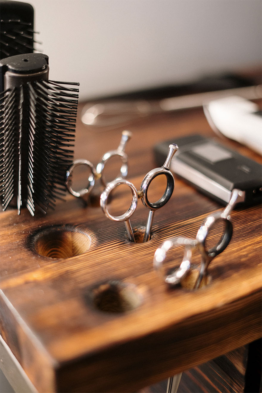 hair scissors and brush